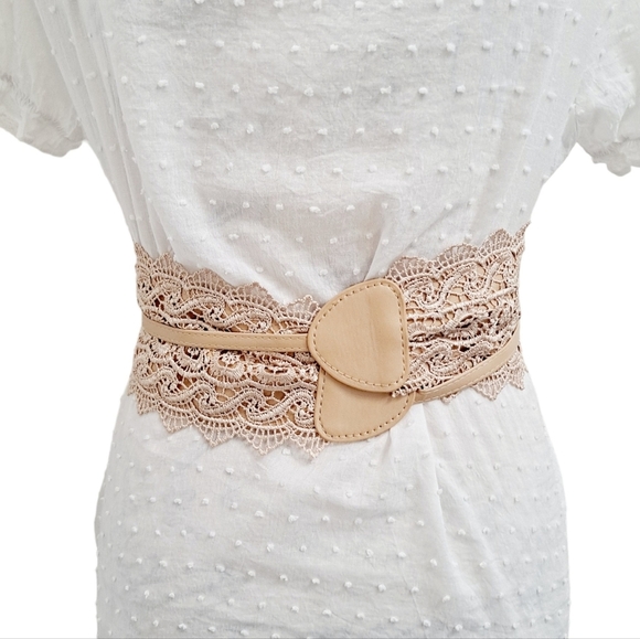 Corset tan boho faux leather Obi Wide Waist Wrap floral lace dress belt new - Picture 9 of 13